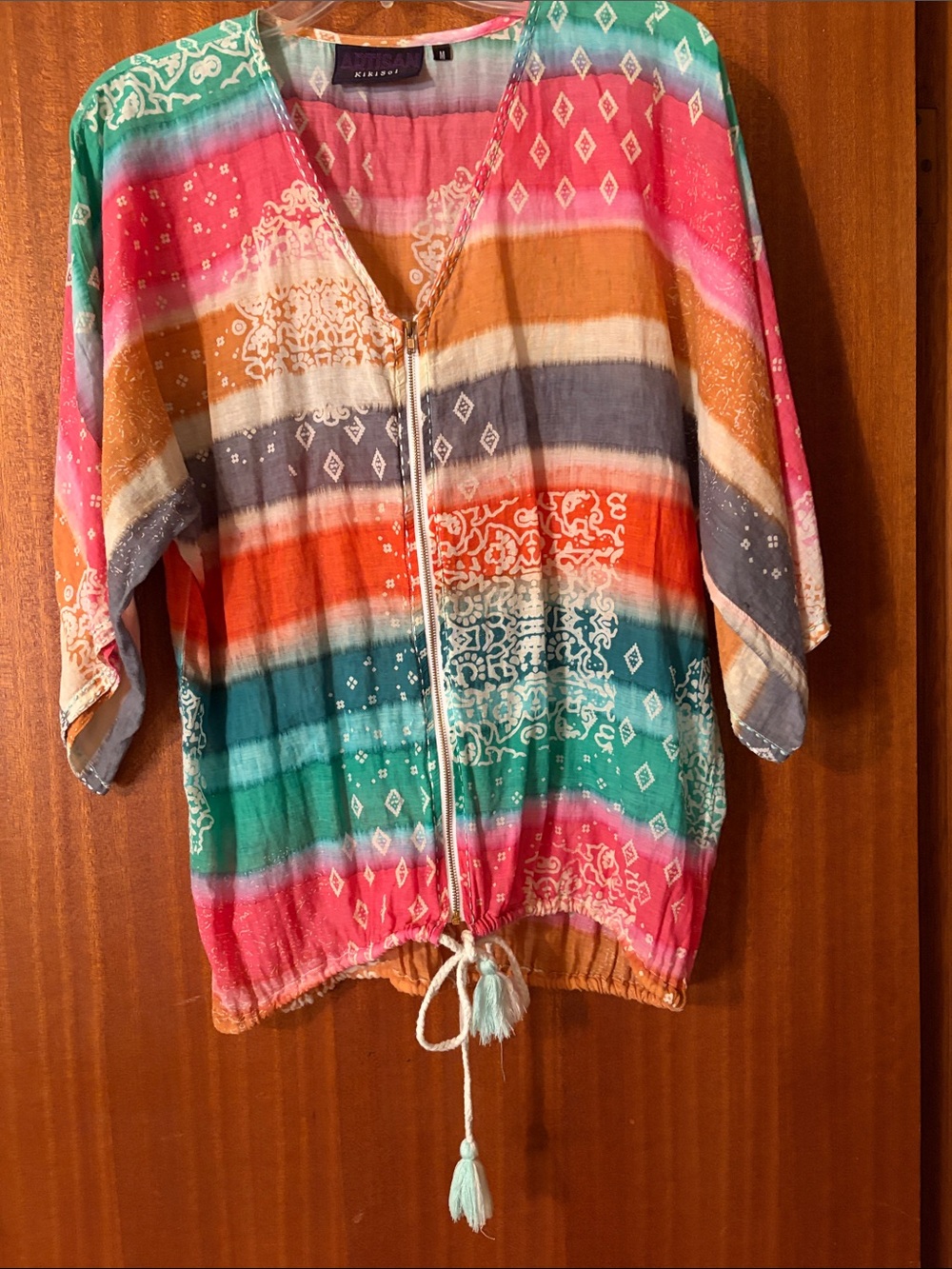 Artisan Kikisol Multicolor Striped Zip-Front Tunic with Drawcord